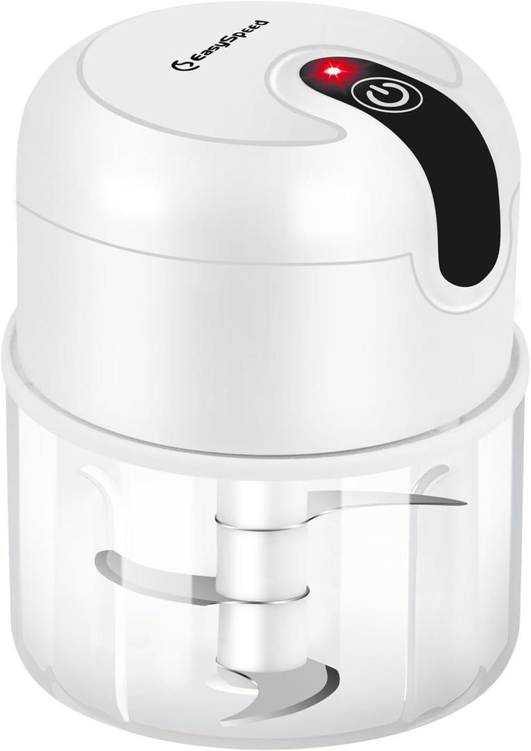 EASYSPEED Electric Garlic Chopper 1Cup, Mini USB Type-C Charging Wireless Food Processor with 304 Stainless Steel, 3 Sharp Blades, Portable Kitchen Meat Grinder for Onion, Garlic, Ginger, Chili (White)