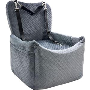 Small Medium Dog Car Seat Memory Foam Sponge Booster for Medium Dogs Under 35 lbs Ensure Comfort with Thick Cushion Detachable Washable Dog Bed Pet Car Seat with Storage Pockets for Toys Food (Grey)
