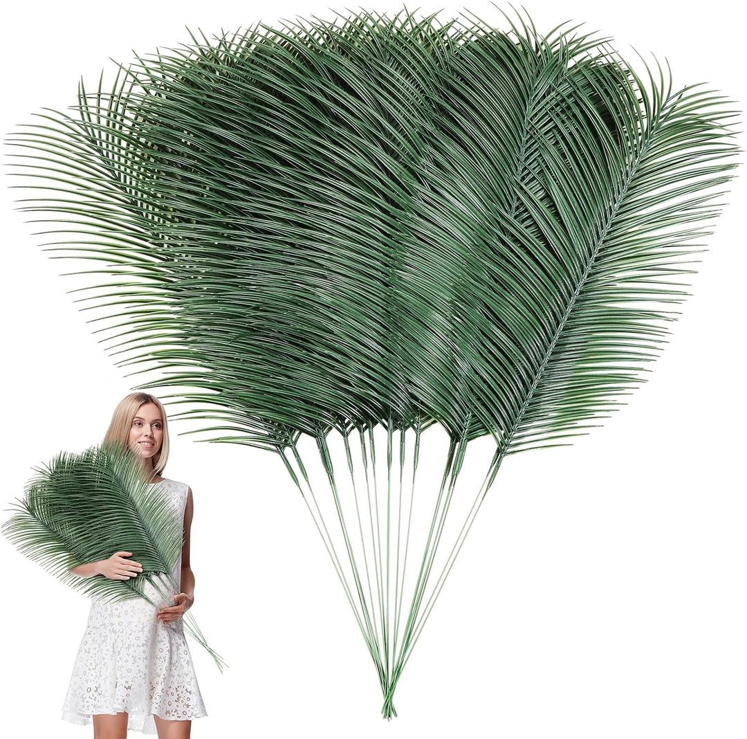 Hotop 50 Pcs Passover Large Palm Leaves 31 Inches Feast of Tabernacles Artificial Fake Palm Luau Party Greenery Leaves for Safari Jungle Stems Fronds Plant Beach Party Supplies