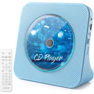Gueray CD Player Portable Bluetooth Desktop CD Player for Home with Timer Built-in HiFi Speakers with LCD Screen Display Boombox FM Radio USB Type-c (Blue)