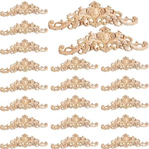 20 Pcs Long Wooden Carved Appliques Onlays Appliques for Furniture Carved - DIY Decorative Wood Carving Decals for Wall, Cupboard Door, Bed Cabinet Door Decor(Rustic)