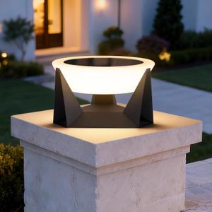 Solar Post Light, 14.9'' Solar Powered Outdoor Pillar Lights Fixture Waterproof, Modern Fence Column Cap Lamp Dusk to Dawn 3000K LED Lantern Landscape Lighting for Deck Patio Garden Yard Driveway