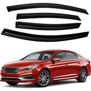 Canvcle Sonata Rain Guards - Window Visors for Hyundai Sonata 2015-2019, Outside-Mount Tape-On Side Window Wind Deflectors for Hyundai Sonata Accessories, Vent Visors Shades Rainproof Black 4PCS