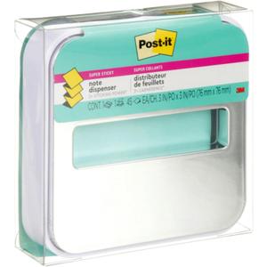 Post-it Note Dispenser, Sticky Note Holder, White Base with Steel Top, Includes 1 pad of 45 Sheets of 3 in x 3 in Aqua Splash Pop-Up Notes, Classroom or Office Supplies