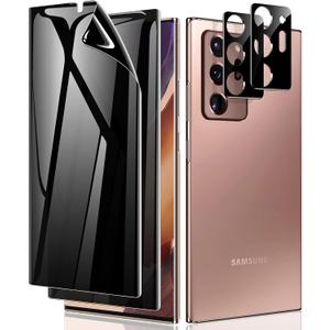 LYWHL [2+2 Pack for Samsung Note 20 Ultra Privacy Screen Protector, [Support Fingerprint ID] Anti-Spy Black Full Adhesive Flexible Film + Camera Lens Glass Protector for Galaxy Note 20 Ultra