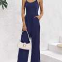 STOLKISS Women Casual Jumpsuits Summer Sleeveless Loose Jumpsuit Shoulder Strap Adjustable Long Pants Rompers with Pockets (Blue, M)