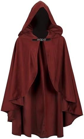 lckellong Renaissance Hooded Cloak Medieval Hooded Cloak Short with Curve Adult Men Women Men Halloween Medieval Costume