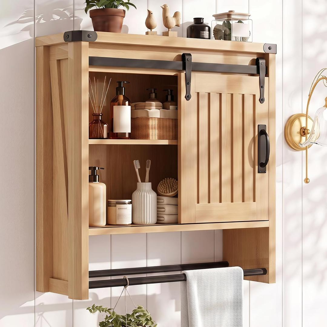 Minifeel Bathroom Wall Cabinet, 23.7" W Medicine Cabinet with Sliding Door, 7.9"D x 23.7"W x 24.6"H