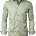 JEMITOP Men's Stretch Wrinkle Free Dress Shirt Formal Prom Wedding Long Sleeve Button Down Shirts (XX-Large, Mint Green)