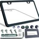 Carbon Fiber License Plate Frame, Carbon Patterns Printed Black Aluminum Plate, Upgraded 1.5mm Thickness, 2 Holes Slim Edge, Stainless Steel Anti-Theft Screws, Crash Pad, 1 Pack