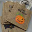 Halloween Jute Tote Bag, Cartoon Design Halloween Treat Bags (Count of 6)