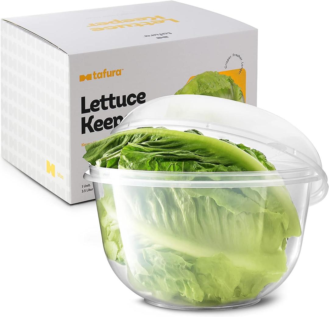 Tafura Lettuce Keeper for Fridge, Lettuce Crisper, Vegetable Saver with Cover, Lettuce Storage Container with Lid, Crisp and Fresh Greensaver, Salad Saver Box. (Clear)