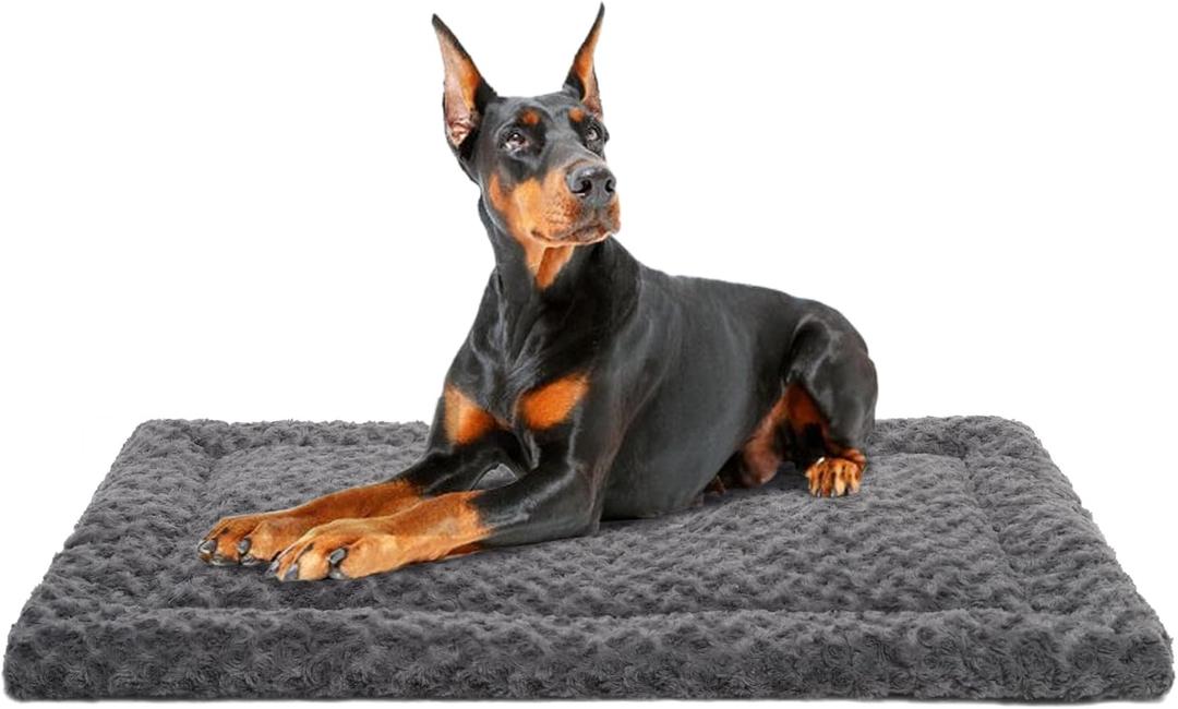 Washable Dog Bed Mat Dog Crate Pad Soft Fluffy Pet Kennel Beds Dog Sleeping Mattress for Large Jumbo Medium Small Dogs, 47 x 29 Inch, Grey