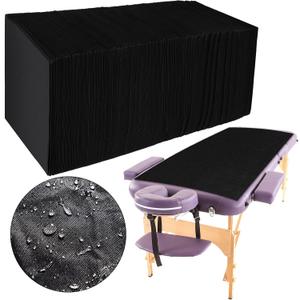 Kinlop 100 Pieces 31.5 x 71 Inch Disposable Bed Sheets Breathable Massage Table Cover Black Tattoo Drape Sheets Fabric Non-woven Bed Cover for Travel Spa Hotel Salon(Unperforated)