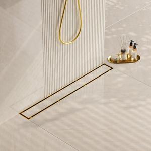Neodrain 48-Inch Gold Linear Shower Drain, 2-in-1 Flat & Tile Insert Cover, Stainless Steel Linear Drain, Brushed Brass Rectangle Shower Floor Drain with Hair Strainer, CUPC Certified