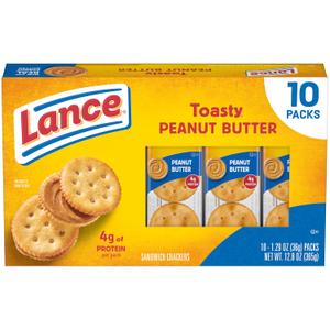 Lance Sandwich Crackers, Toasty Peanut Butter, 10 Individually Wrapped Packs, 6 Sandwiches Each (EXP 09/19/26)
