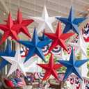 18 Pack 12'' 3D Large Patriotic Paper Stars Hanging Decorations 4th of July Red White and Blue Star Decor Memorial Day Tree Ornaments Independence Day 250th Anniversary Decoration for Ceiling Porch