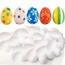 SBOQIXFM 24 Pcs DIY Easter Eggs Craft Kit with 4 Paint Pens, White Plastic Hanging Easter Eggs with Rope for Easter Decoration, Party Favors, DIY Crafts