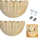 2Pcs Scalloped Wall Basket Set (16108in & 1486in), Handwoven Rattan Wicker Hanging Baskets, Boho Style Wall Decor and Storage Organizer for Living Room, Bathroom, Bedroom, or Entryway (Natural m3)