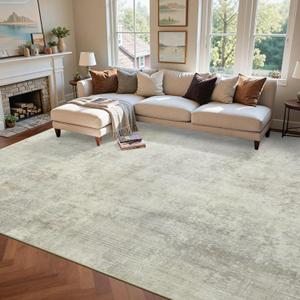 8x10 Ft Large Area Rugs for Living Room, Soft Non-Slip Washable Rugs Modern Abstract Pattern Carpet for Bedroom Indoor Floor Nursery Home Decor (Beige)