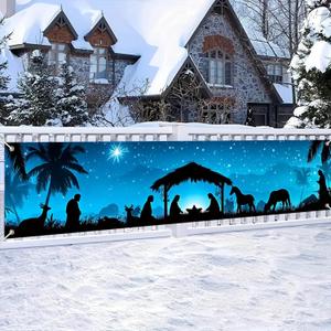Merry Christmas Banner Nativity Silhouette Decor Backdrop 78x17 Inches Festive Religious Holiday Wall Decor Outdoor Indoor Welcome Banner Wall Hanging for Party Decoration Supplies