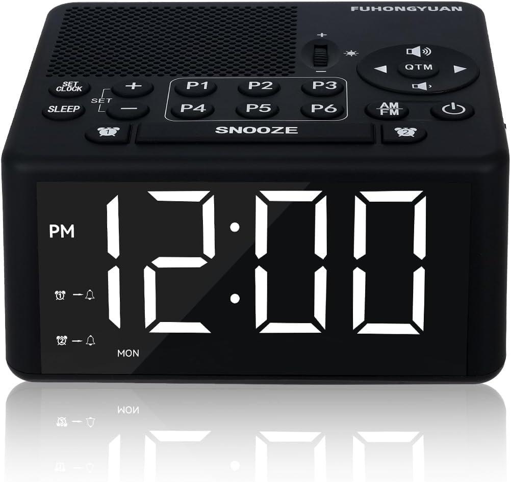 Digital Alarm Clock Radio with AM/FM Radio, Presets, Scan, Dual Weekday/Weekend Alarms, Snooze, Sleep Timer and Dimmable White LED Display for Bedroom, Living Rooms, Kitchens, Offices (White)
