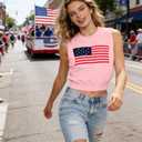 DUTUT Womens Sleeveless American Flag Sweater Vest 250th Anniversary 4th of July Patriotic Shirts Summer USA Knit Crop Tops L (Pink, L)