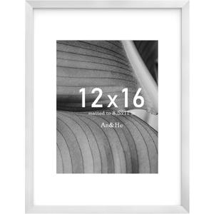 An&He 12x16 Picture Frame, Silver Photo Frame for Tabletop and Wall Display, Minimalist Design, Set of 1