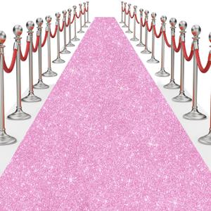 Glitter Carpet Runner for Party 2.6 X 30 ft Glitter Non-Woven Fabric, Carpet Rug for Event, Aisle Runway Runner for Wedding Ceremony, Movie Theme Party Decorations (Glitter Pink, 2.6FTx30FT)