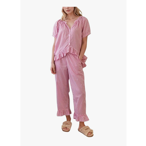 Flygo Womens Plaid 2 Piece Pajamas Sets Gingham Button Down Puff Sleeve Babydoll Shirt Ruffle Pants Y2K Pjs Lounge Set Size S Pink Flygo Womens Plaid 2 Piece Pajamas Sets Gingham Button Down Puff Sleeve Babydoll Shirt Ruffle Pants Y2K Pjs Lounge Set Size S Pink