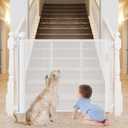 Reinforced Bottom Retractable Child Gate for Stairs Prevents Bottom Drilling Through Baby and Dog 80 Inch Extra Wide Retractable Toddler Gates for Stairs Mesh Baby Gate Retractable Gate for Dogs (White)