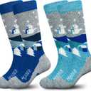 Hylaea Merino Wool Ski Socks Kids, Knee-high Warm Thermal Snowboard Skating Socks for Boys Girls Toddler (XX-Small, Grey Blue (2 Pairs))