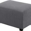 H.VERSAILTEX Ottoman Cover Slipcover Rectangle Fit Length 29"-34" Footrest Sofa Slipcovers Stool Cover Footstool Protector Covers Feature Stretch Thick Soft Jacquard Fabric Removable Washable - Grey (Large)