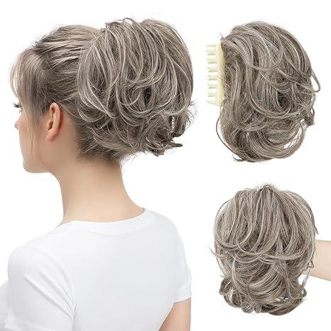 Bendable Hair Branch Extensions Fluffy Wavy Curly Synthetic Versatile Ash Grey Hairpieces