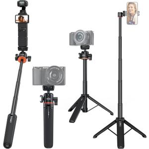 VRIG 21.6" Extension Pole Tripod, Mini Selfie Stick Tripod Stand Handle Grip for DJI Osmo Pocket 3,Insta 360 X5 Webcam Canon G7X Mark III Sony ZV-1 RX100 VII A6400 A6600 Cameras Vlogging