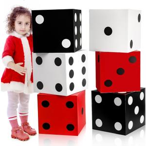6 Pack Large Dice Favor Boxes, 11" Casino Theme Party Decoration, Balloon Giant Poker Boxes for New Year Centerpieces, Game Night Birthday Graduation Prom Supplies (Multicolor)