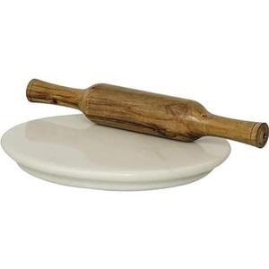 IBLAY Natural Stone Marble Round Cutting, Serving and Cheese Tray Board Marble Chakla and Wooden Belan for Home & Kitchen (10 Inches) IBLAY Natural Stone Marble Round Cutting, Serving and Cheese Tray Board Marble Chakla and Wooden Belan for Home & Kitchen (10 Inches)