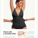 FeelinGirl Shapewear Bodysuits for Women Tummy Control Deep V Neck Body Suits with Built in Bra Tops, Black, Large
