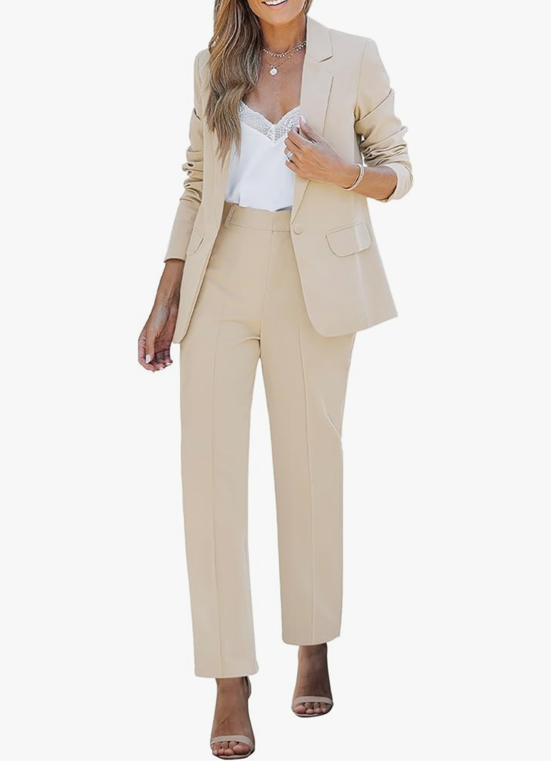 luvamia Women's Two Piece Sets Pants Suits Dressy Business Casual Outfits Professional Blazer Pantsuits Set Work Office M