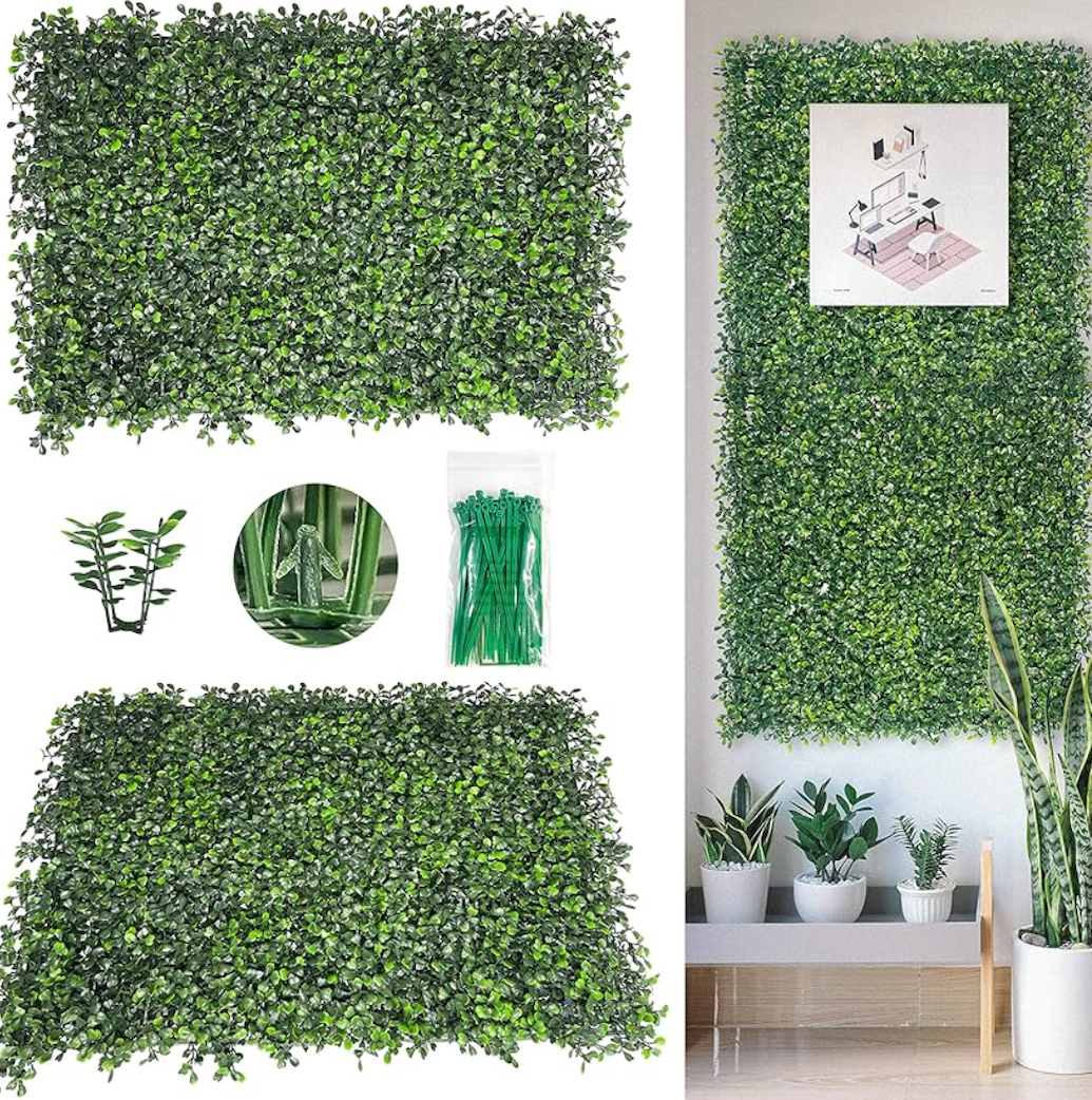 Bybeton Artificial Boxwood Panels,24"x 16" (24pc) 4-Layer Leaves UV-Anti Greenery Grass Wall Backdrop for Indoor Outdoor Privacy Protected and Garden, Balcony,Privacy Fence Screen Decor