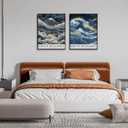 2Pcs Mount Fuji Blue Gold Wall Art Kanagawa Giant Wave Canvas Prints Japanese Fuji Painting Japanese Landscape Wall Decor Modern Japandi Style Posters Picture for Living Room, Bedroom Unframed