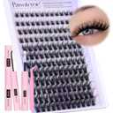 Pawotence Lash Clusters Kit Wispy Lash Extension Kit 10-18mm Cluster Eyelash Extensions Kit Individual Lashes 144pcs Eyelash Clusters with Lash Bond and Seal, Lash Tweezers for Self Use