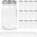 12 Pack 32 oz Clear Wide Mouth Mason Jars with Airtight Lids and White Plastic Mason Jar Lids, Canning Jars, Glass Jars for Canning, Food Storage, Overnight Oats, Fermenting, Pickling