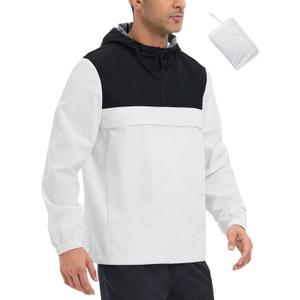 baleaf Men's Rain Jacket Water Resistant Hiking Windbreaker Packable Running Golf Gear Hood Raincoat Reflective (L)