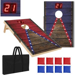 Electronic Cornhole Board Set 4x2ft 3x2ft 2x1ft, Automatic Scoring Corn Hole Games for Adults & Kids, Wooden Portable Cornhole Set with 8 Bean Bags & Carrying Bag for Outdoor, Tailgate, Party