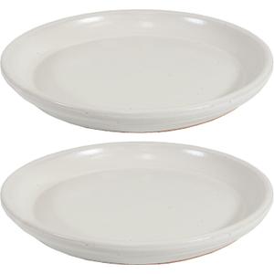 Sunnydaze 12-Inch Ceramic Plant Saucers - Plant Drip Trays for Outdoor Planter Flower Pot Drainage - Set of 2 - Pearl