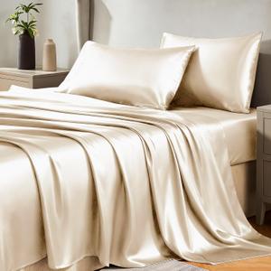 CozyLux Satin Sheets Full Size Sheets - 4 Piece Silky Full Size Bed Sheets, Luxury Champagne Full Bed Set with Smooth and Soft Microfiber, Includes 1 Fitted Sheet, 1 Flat Sheet and 2 Pillowcases