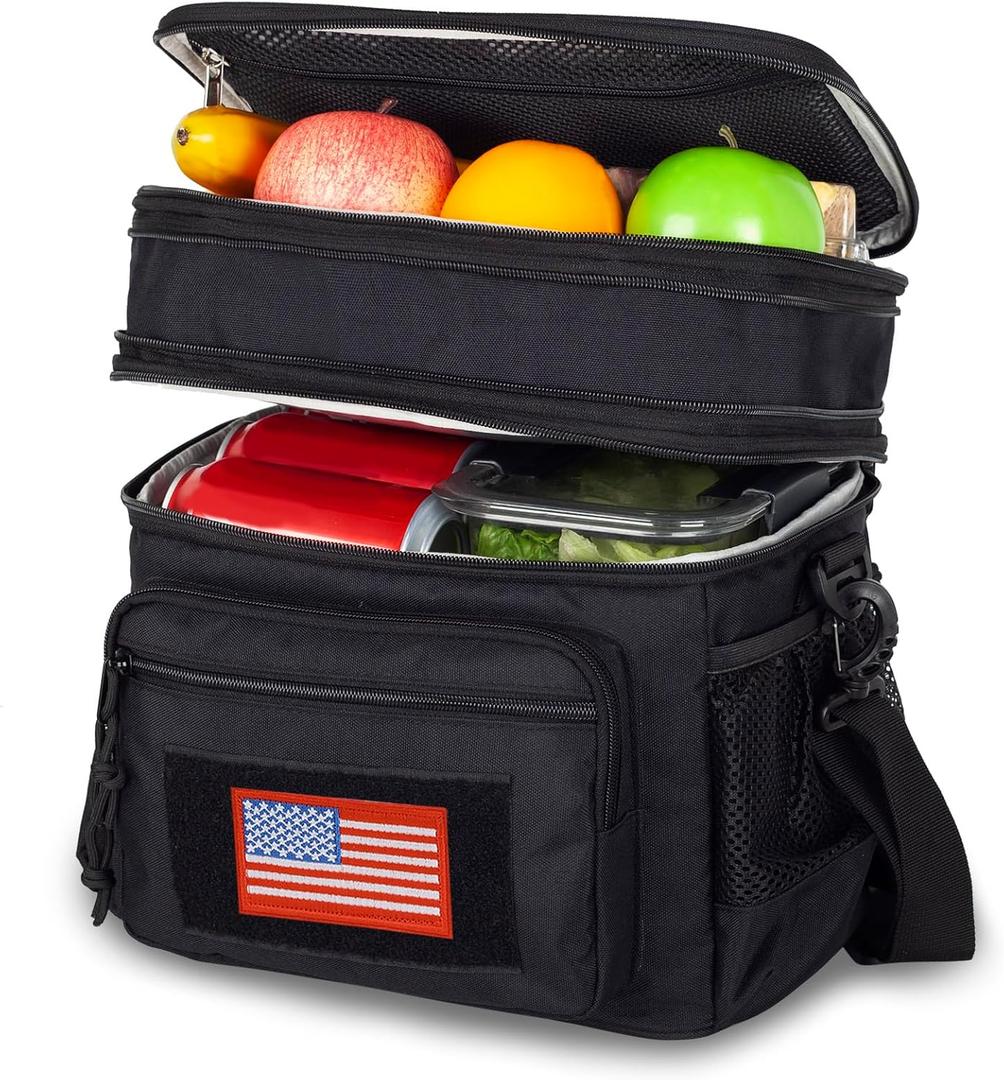 ATRIPACK Lunch Bag for Men, Double Deck Tactical Lunch Box Work with Shoulder Strap MOLLE Webbing Large Lunch Cooler Leakproof Insulated Black ATRIPACK Lunch Bag for Men, Double Deck Tactical Lunch Box Work with Shoulder Strap MOLLE Webbing Large Lunch Cooler Leakproof Insulated Black