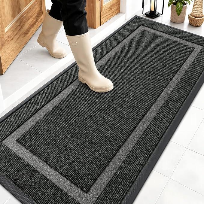 OLANLY Front Door Mat Outside 59x23, All-Season Heavy-Duty Rubber Doormat Black, Absorbent, Stain and Fade Resistant, Waterproof Non-Slip Backing, Low-Profile Indoor Outdoor Floor Mat for Entryway