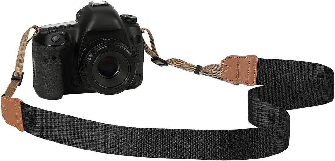 MoKo Camera Strap, Cotton Woven Camera Strap, Adjustable Universal Neck & Shoulder Strap for Video Camcorder, Binoculars, and Nikon/Canon/Sony/Minolta/Panasonic/SLR/DSLR Digital Cameras, Black (1.5 inch Wide / Adjustable 35.4-62.2 inch)
